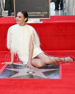 Gal Gadot receiving a star on the Hollywood Walk of Fame.