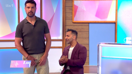 Dr. Amir Khan performing a testicular cancer check on Craig Doyle on Loose Men.