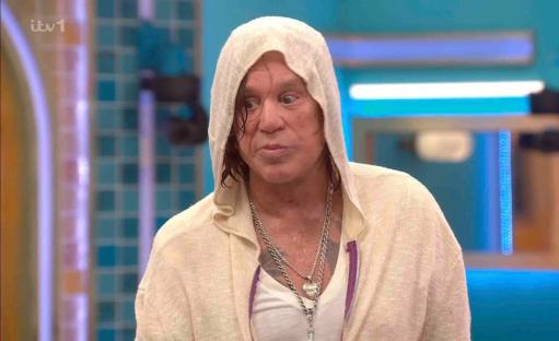 Mickey Rourke on Celebrity Big Brother discussing childhood abuse.