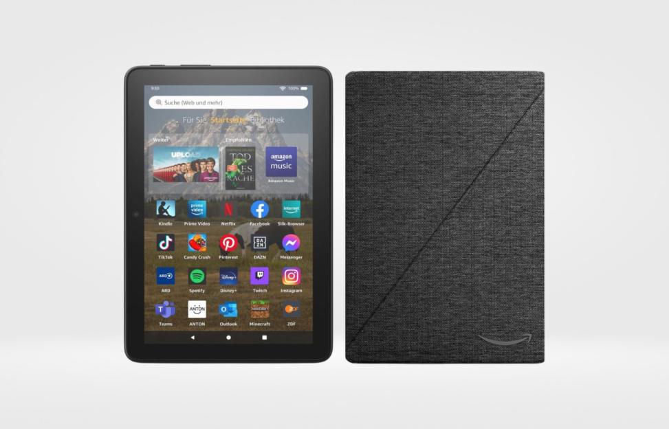 Amazon Fire HD 8 tablet with case.