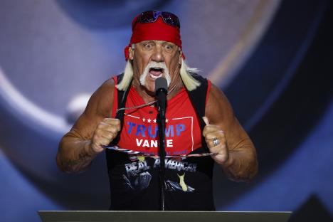 Hulk Hogan rips his shirt on stage at the Republican National Convention.