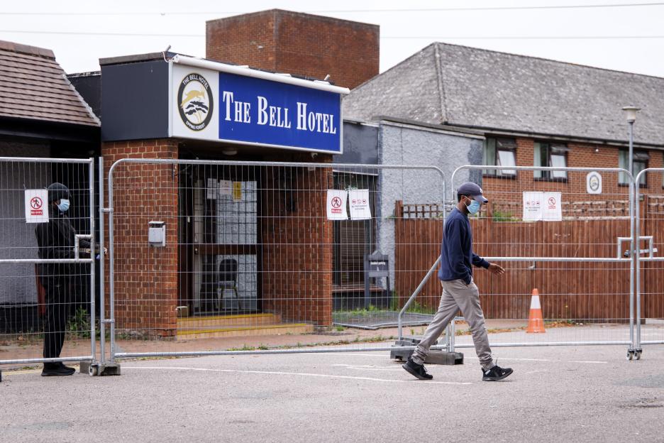 The Bell Hotel in Epping, Essex, blocked off by a fence.