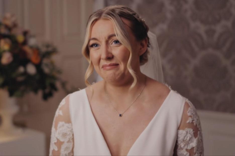 An image collage containing 1 images, Image 1 shows A bride crying and smiling on her wedding day