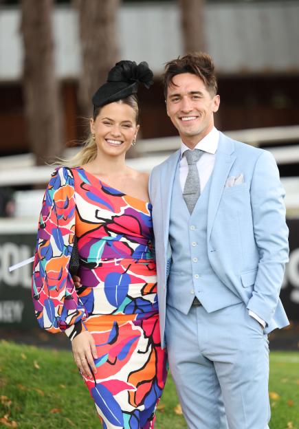 Former Love Island Australia winner Greg O'Shea and Jeanni Mulder at Leopardstown Racecourse, Dublin.