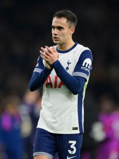 Sergio Reguilon of Tottenham Hotspur applauding fans.