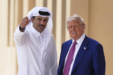 Sheikh Tamim bin Hamad Al Thani and Donald Trump at Al Udeid Air Base.