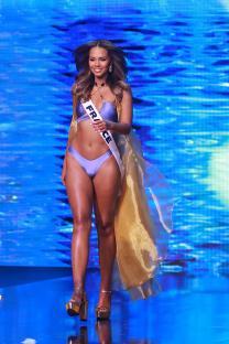 Miss France, Indira Ampiot, on stage at the Miss Universe Competition.