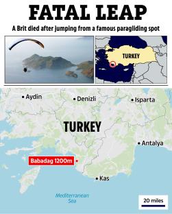 Map showing paraglider fatality location in Babadag, Turkey.