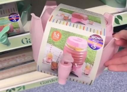 Pink water dispenser for a mud kitchen, £5 at B&M.