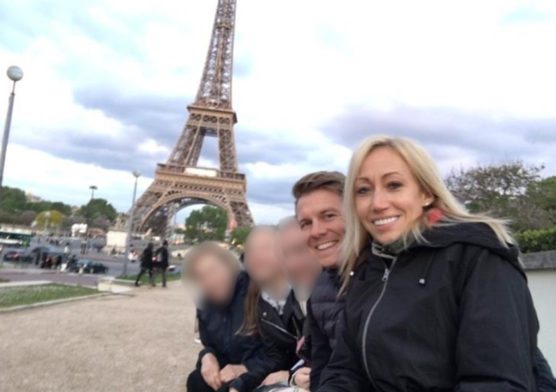 Katie and Danny Bloomfield with the Eiffel Tower in the background.