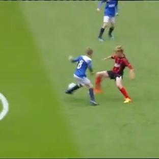 Ten-year-old Adam Wharton playing soccer at Wembley.