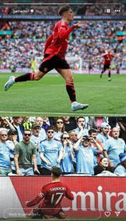 Collage of soccer player celebrating a goal and reacting fans.