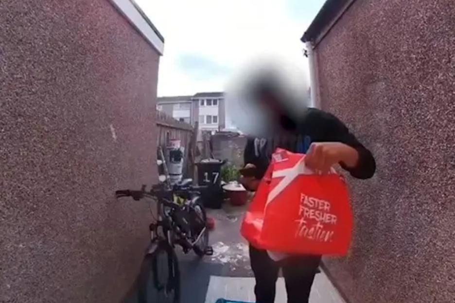 Shocking moment Deliveroo rider caught ‘stealing customer’s food’ after delivering order to front door