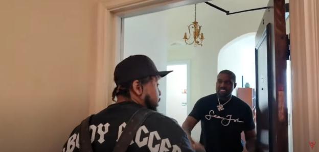 Kanye West and DJ Akademiks in a conversation.