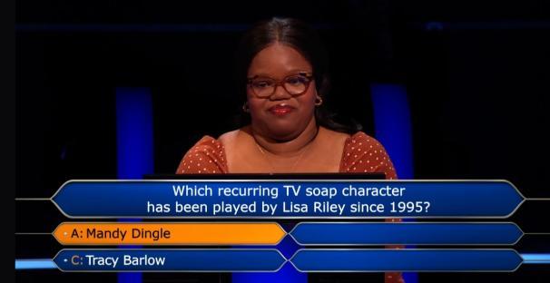 Millionaire contestant facing a soap opera question.