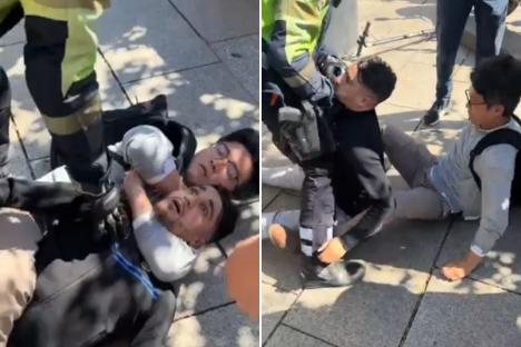 Watch moment brazen thief is tackled & put in chokehold by tourist after he ‘tried to steal his camera’ in Barcelona