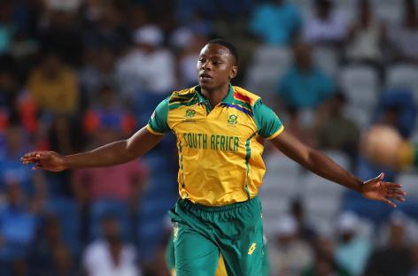 Kagiso Rabada of South Africa celebrating during a cricket match.