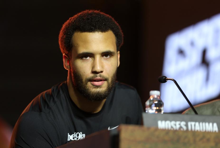 Moses Itauma at a press conference.