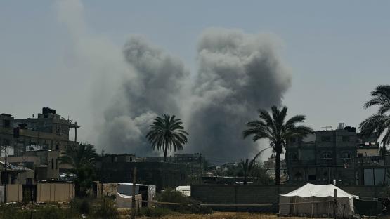 Smoke rises from an Israeli attack on the Islamic University of Gaza.