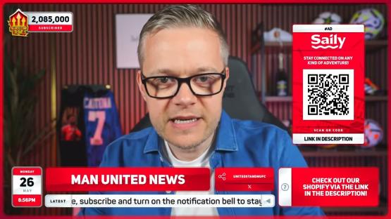 Mark Goldbridge discussing Man United news on a livestream.
