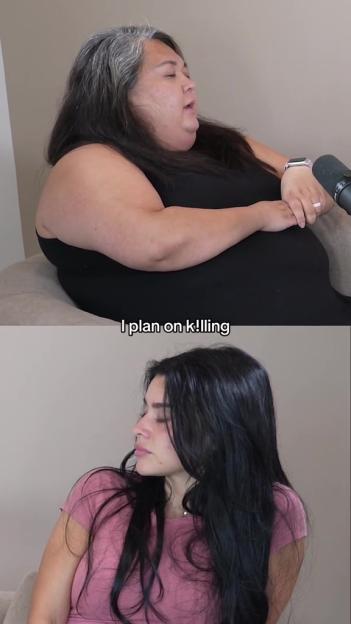 A two-panel image shows a woman with graying hair speaking in the top panel, and a younger woman with long dark hair listening in the bottom panel.