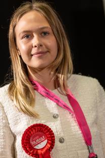 Portrait of Daisy Creedon-Blakemore, the youngest Labour councillor in the UK.