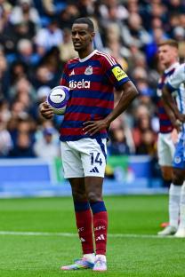 Alexander Isak of Newcastle United prepares to take a penalty kick.