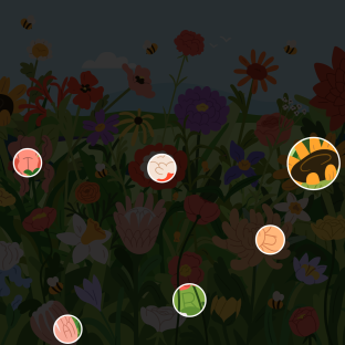 Illustration of a garden scene with hidden letters spelling