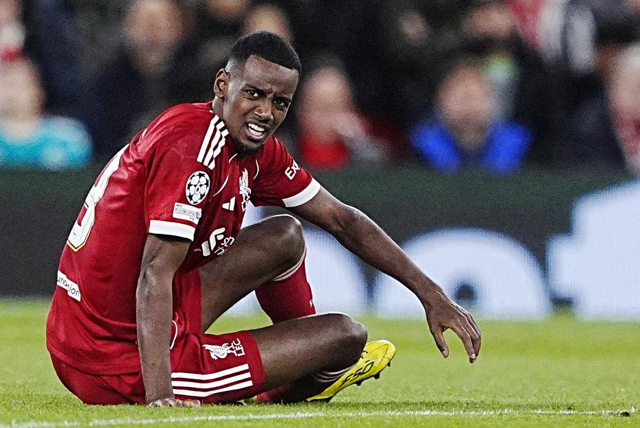 Liverpool's Alexander Isak reacts during the UEFA Champions League match at Anfield.
