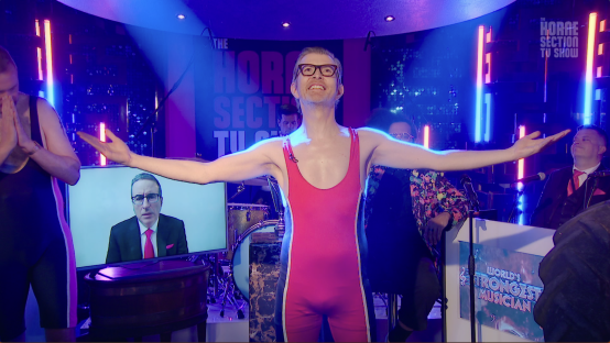 Gareth Malone on The Horne Section TV Show, competing to be the World's Strongest Musician.