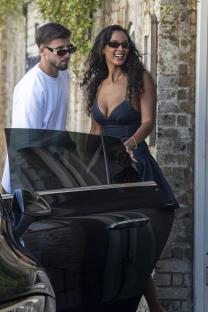 Maya Jama and Ruben Dias getting into a car.