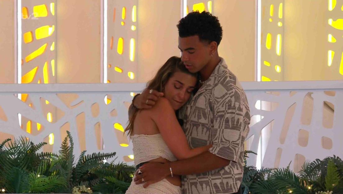 Harrison hugging Lauren after leaving the Love Island villa.