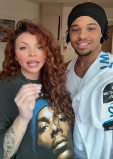 Jesy Nelson and a man announce their participation in the London Marathon to raise money for the Twins Trust.