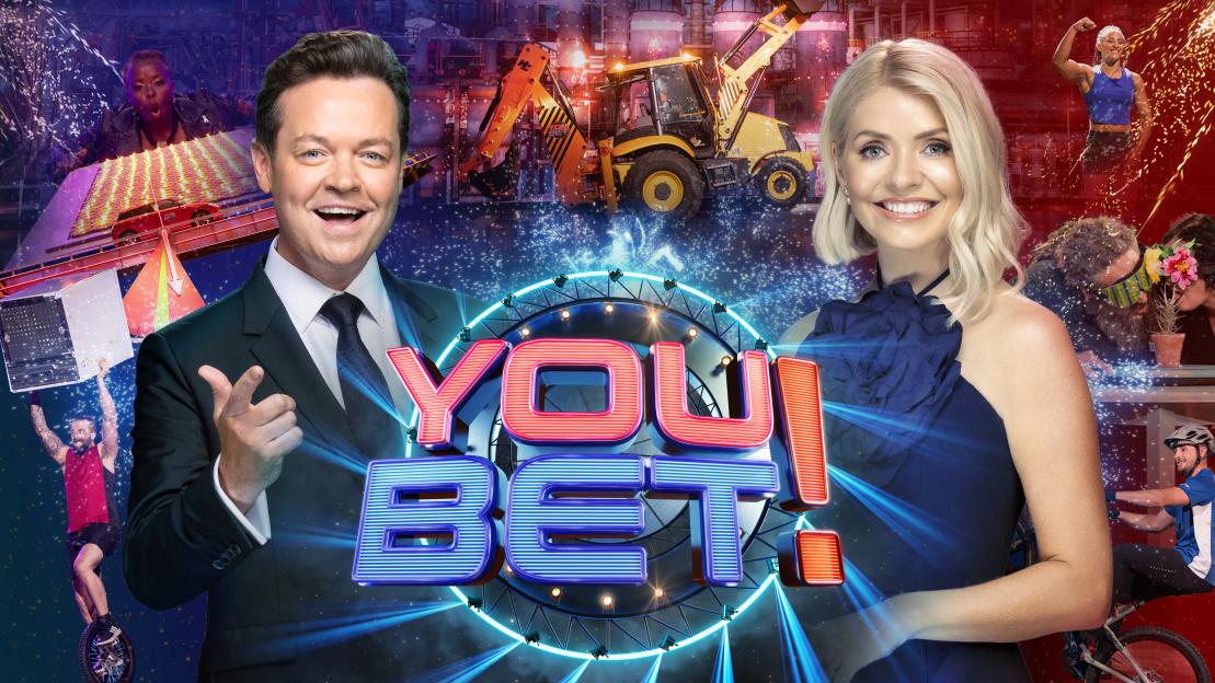 Promotional image for the TV show "You Bet!" showing the hosts and various acts.