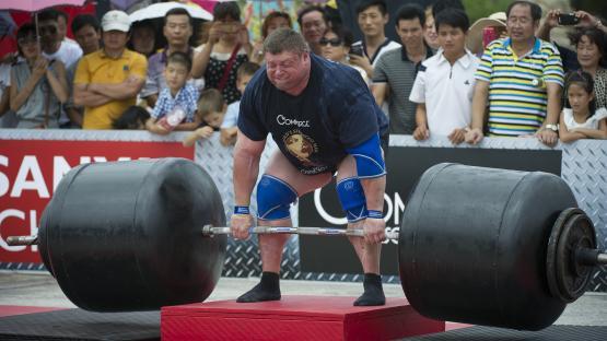 Zydrunas Savickas of Lithuania competing in a deadlift at the World's Strongest Man competition.