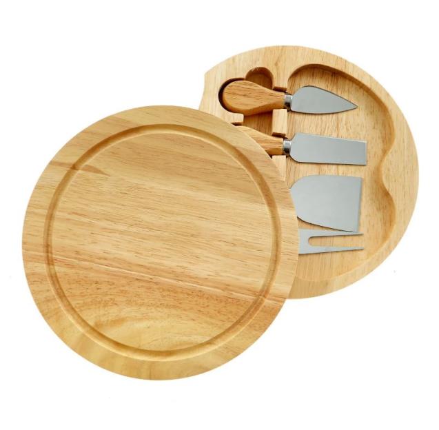 Wooden cheese board and knife set.