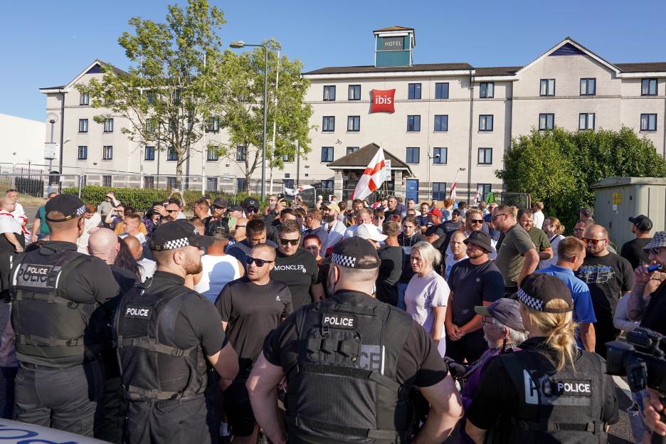 Protest outside Ibis Rugby East hotel.
