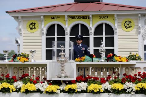 The Woodlawn Vase trophy at the 148th Preakness Stakes.