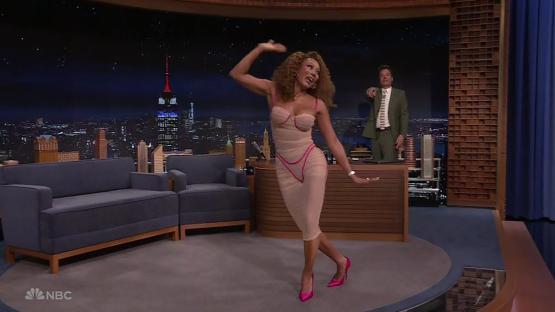 Mel B practicing her wedding aisle walk on The Tonight Show.
