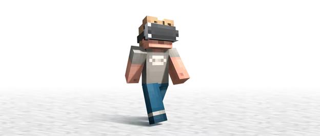 Minecraft character wearing a VR headset.