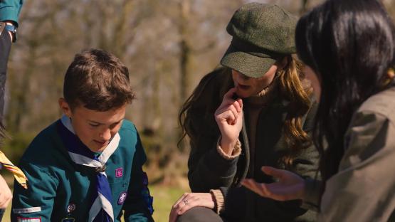 Screengrab of Kate Middleton speaking with scouts.
