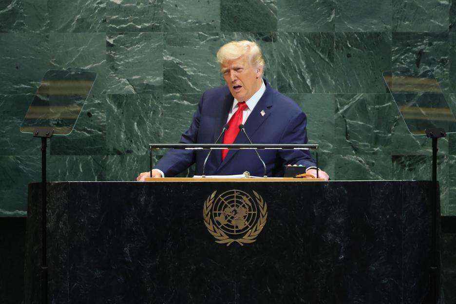 U.S. President Donald Trump speaking at the United Nations General Assembly.