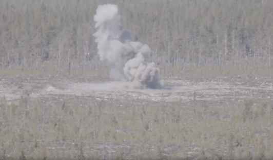 Explosion in a wooded area.
