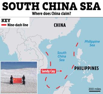 Map of China's claims in the South China Sea, including the nine-dash line.