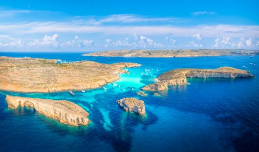 Aerial view of Comino Island, Malta.