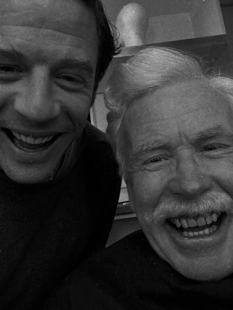 James Norton and his father, Hugh Norton, smiling.