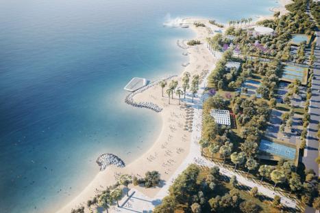 Aerial illustration of Ã
½njan beach revitalization project in Split, Croatia.