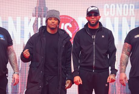 Anthony Yarde and Lyndon Arthur facing off at a boxing event.