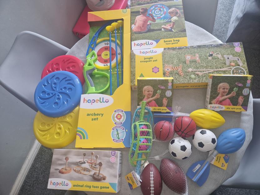 Assortment of children's outdoor toys.