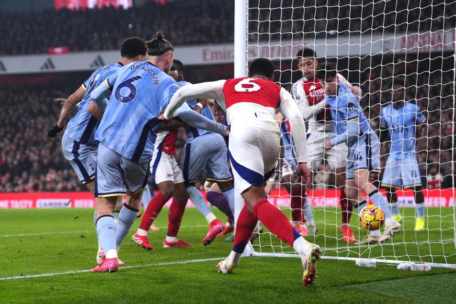 Arsenal's Gabriel scoring a goal.